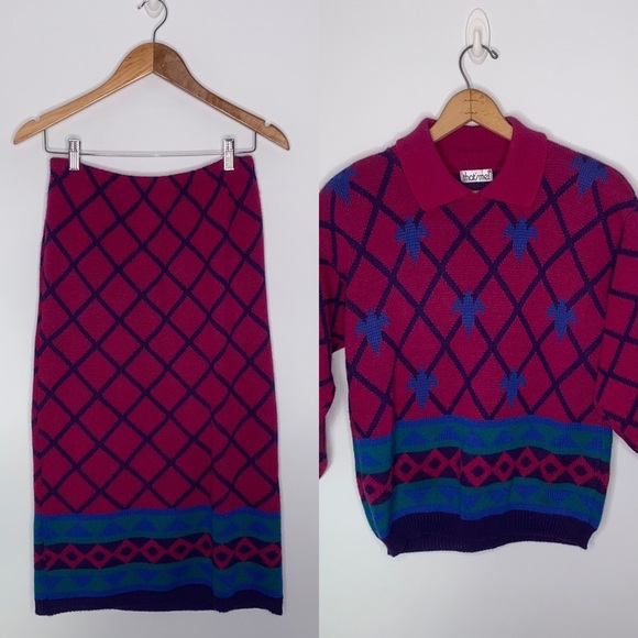 VINTAGE THAT’S ME! PULLOVER COLLARED SWEATER & SKIRT COORDINATED  STRETCHY SET - Picture 1 of 8